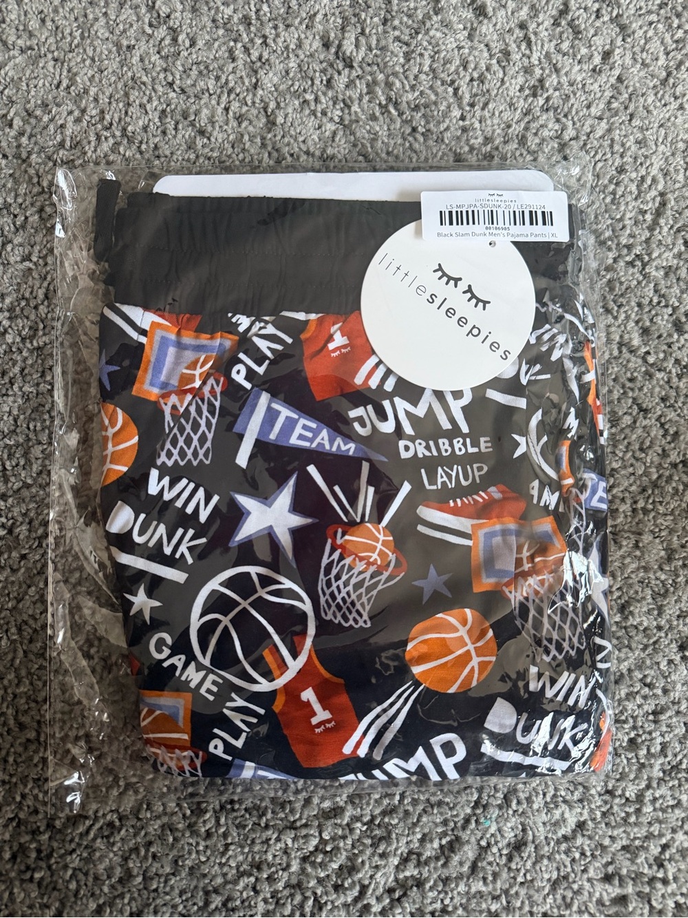 Little Sleepies Black Slam Dunk Mens Basketball Pajama Pants Size XL